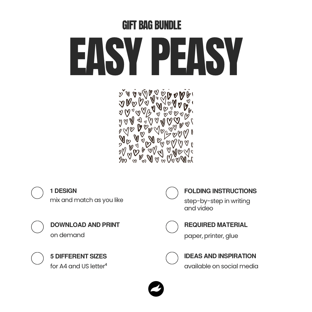 Black Hearts Gift Bag Template