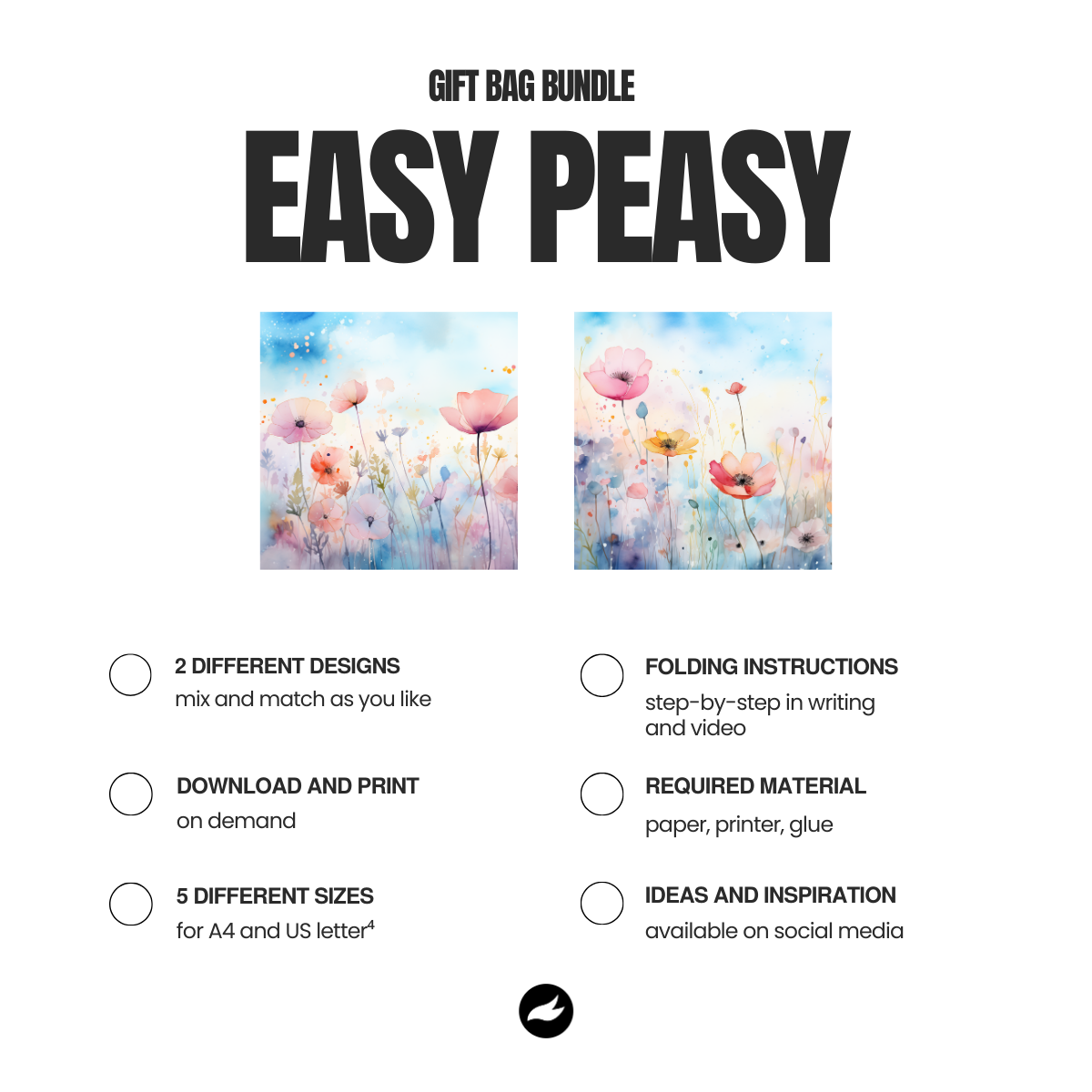 Watercolor Spring Flowers Gift Bag Template