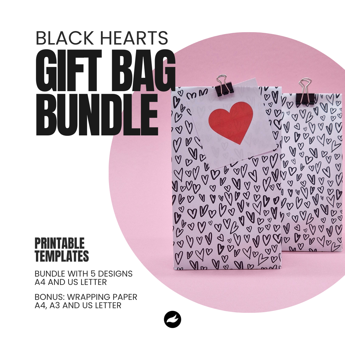 Black Hearts Gift Bag Template