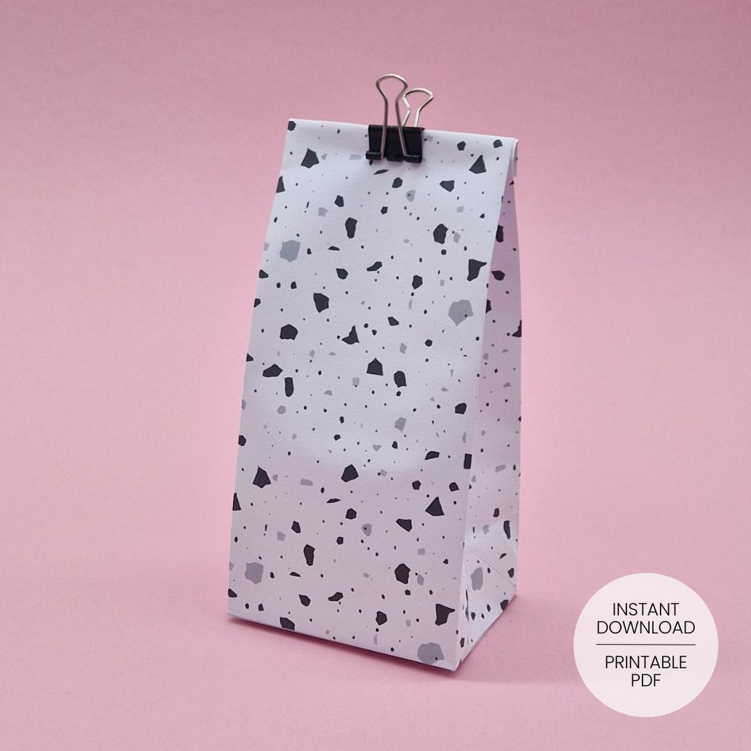 Grey Terrazzo Pattern Gift Bag Template