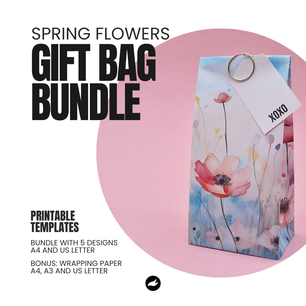 Watercolor Spring Flowers Gift Bag Template