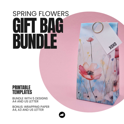 Watercolor Spring Flowers Gift Bag Template