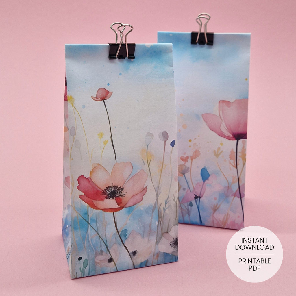 Watercolor Spring Flowers Gift Bag Template