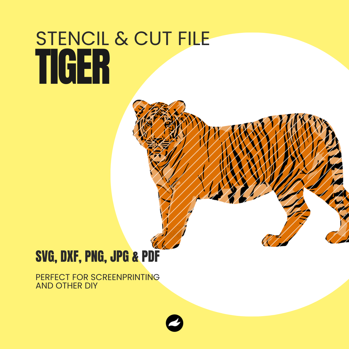 Tiger (A4) - Stencil & Cut File - SVG, DXF, PNG, JPEG, PDF Formats for Screen Printing, Foil Projects & More